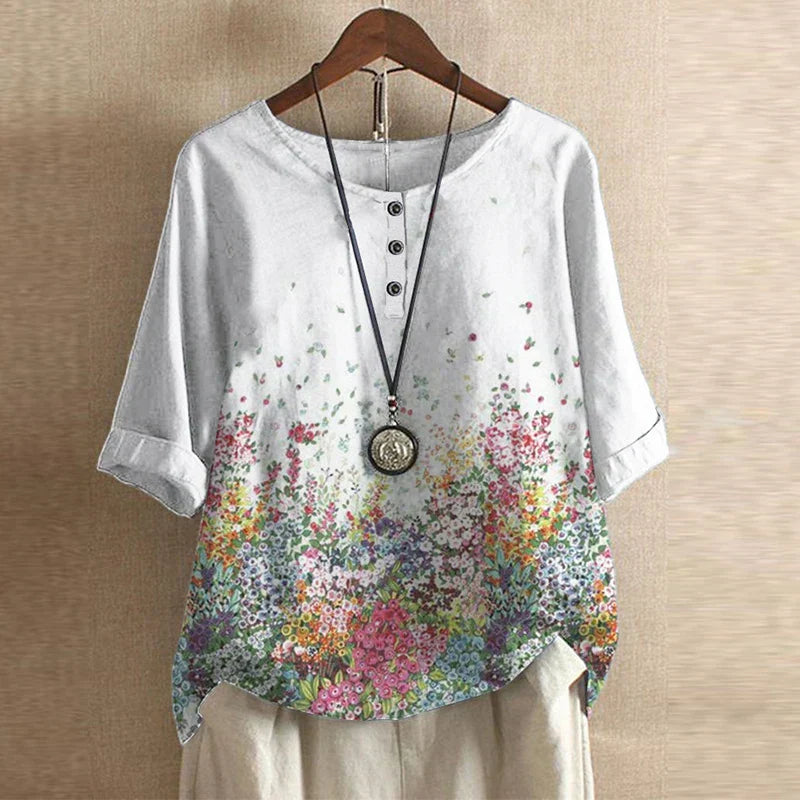 Floral patterned tunic top with loose sleeves