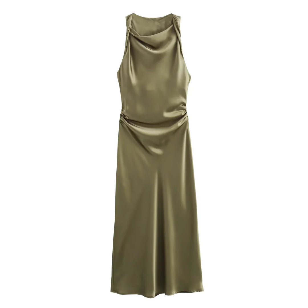 Styling a sleeveless midi dress for evening occasions.