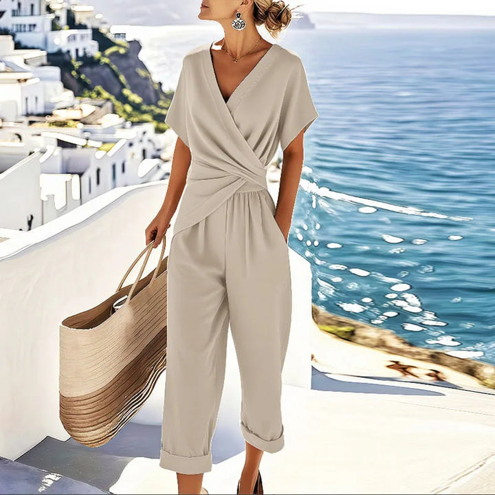 Front view summer two-piece set greece-background