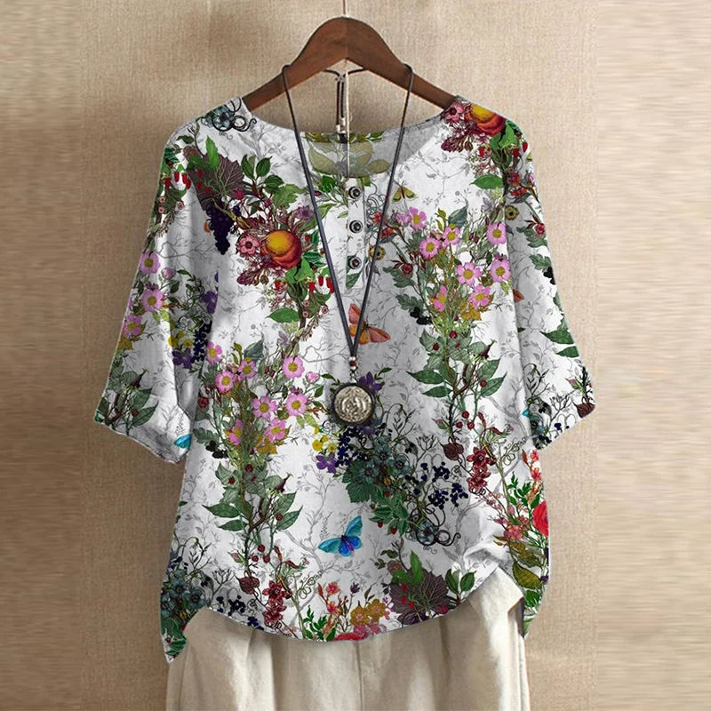 Vintage style floral blouse on beige background