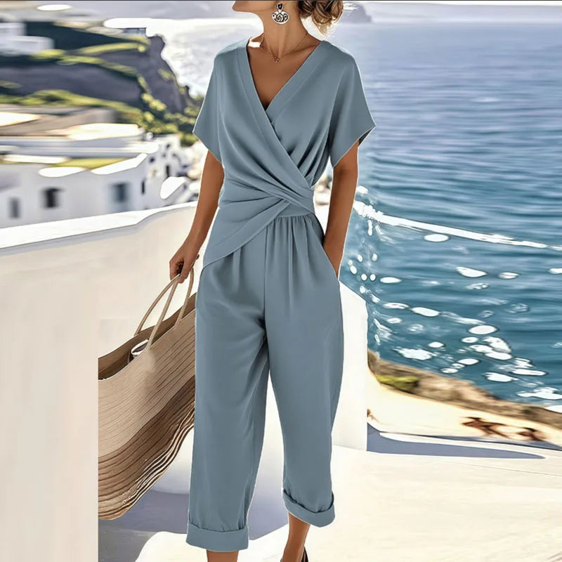 Side angle summer two-piece set blurry-background
