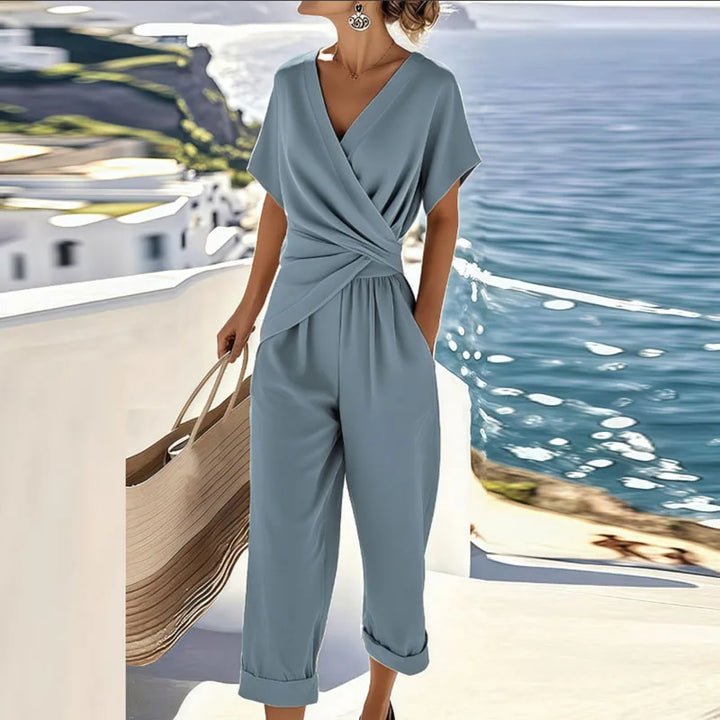 Side angle summer two-piece set blurry-background