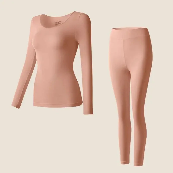 Female model in a slim long sleeve thermal set 