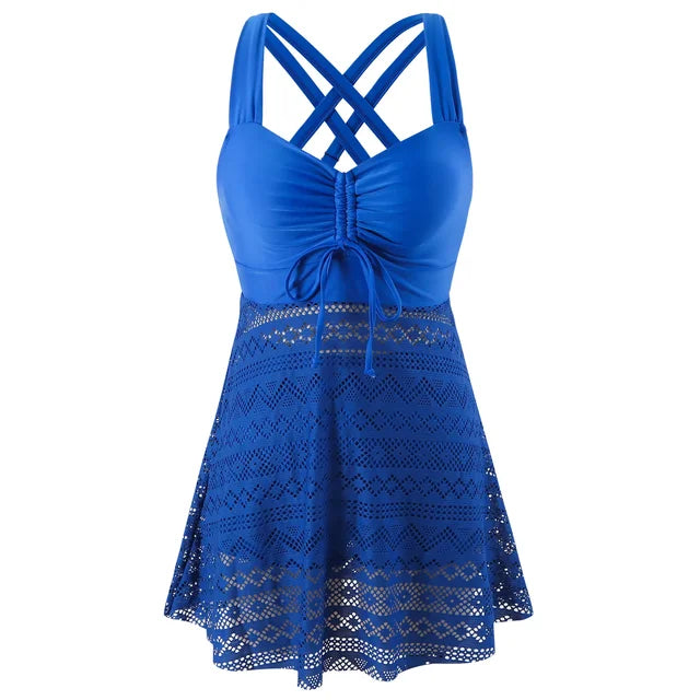 Flattering tankini set for women designed for beach, pool, and vacation wear.