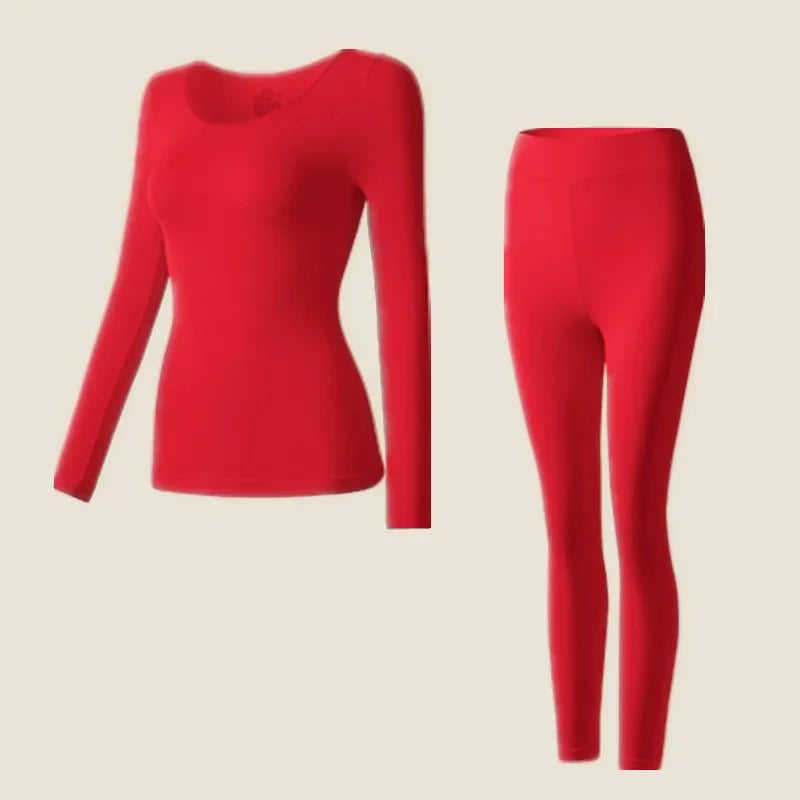Matching thermal base layer set on a plain background.