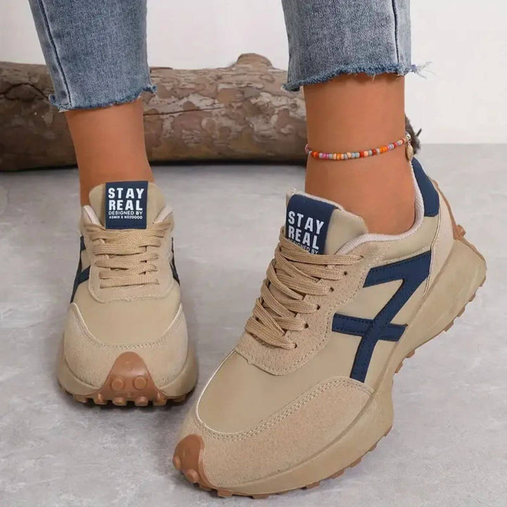 Beige fashion sneakers with rugged non-slip bottom sole
