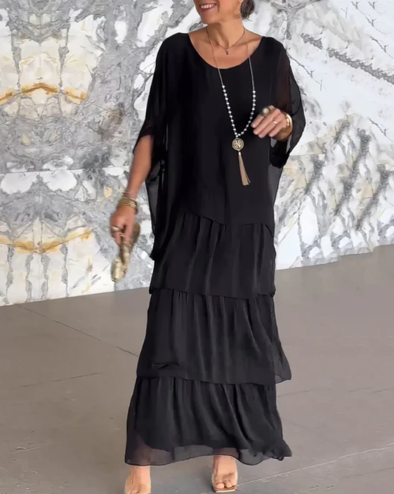 Floral maxi styled for chic casual wear in geometric background