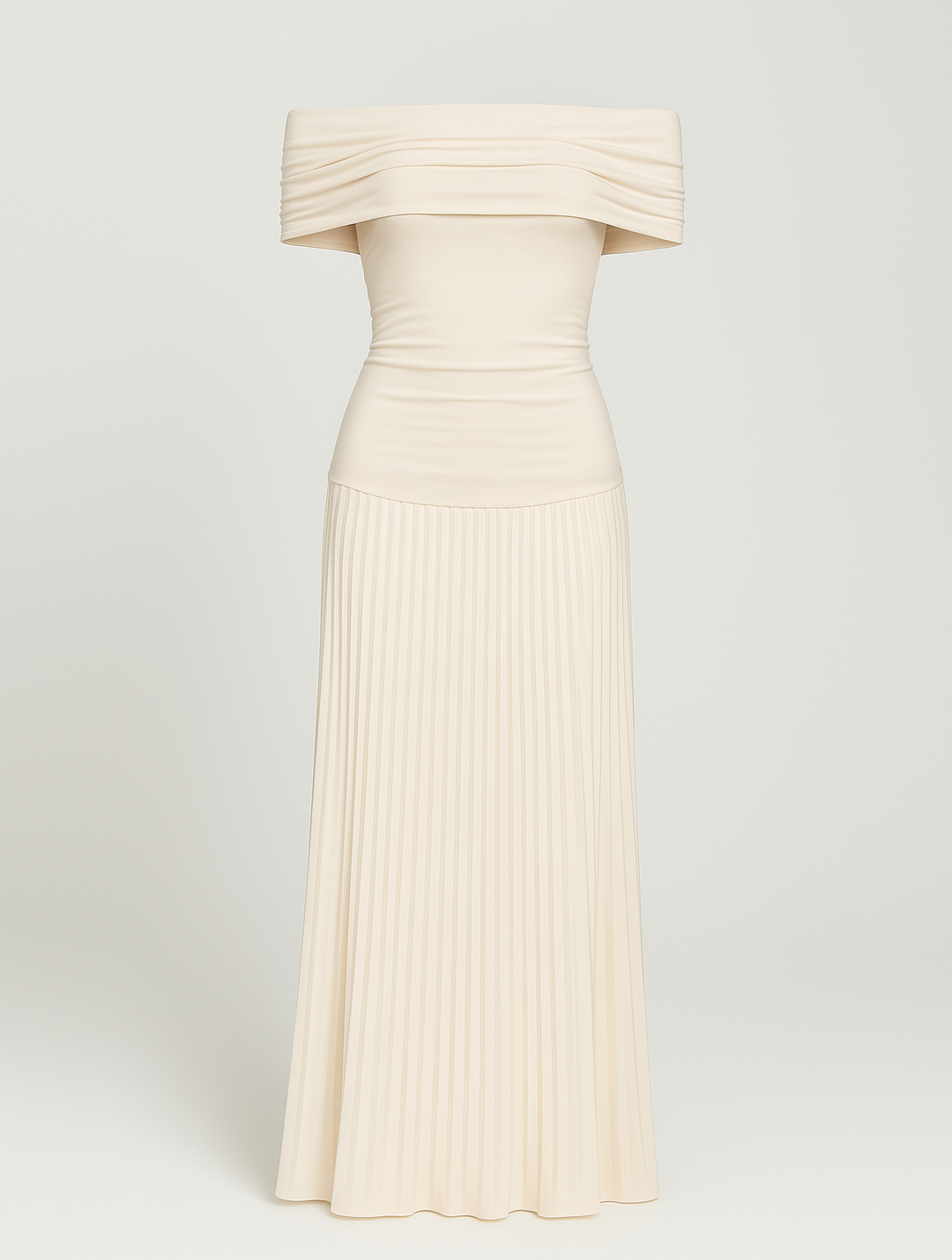 Pleated maxi dress suitable for weddings and evening celebrations.