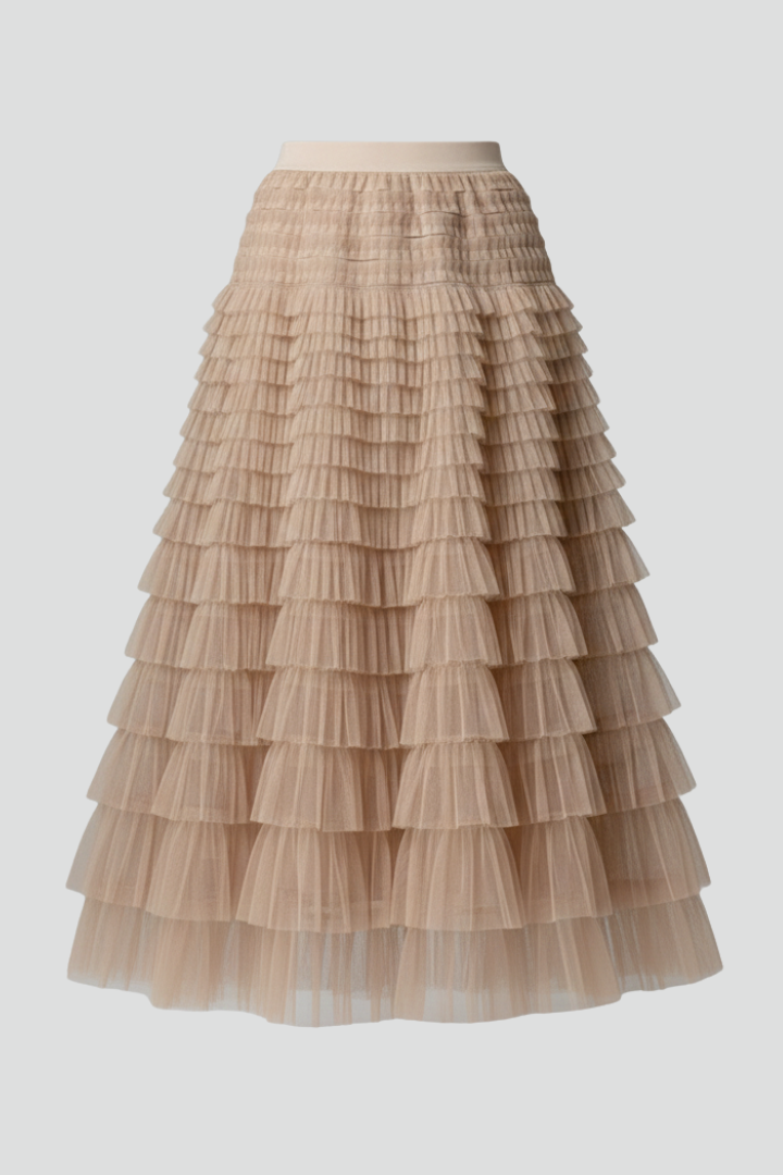 Summer layered tulle skirt on gray background