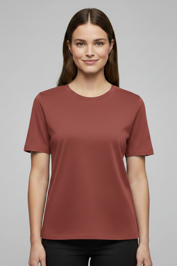 Red everyday shirt worn by smiling model