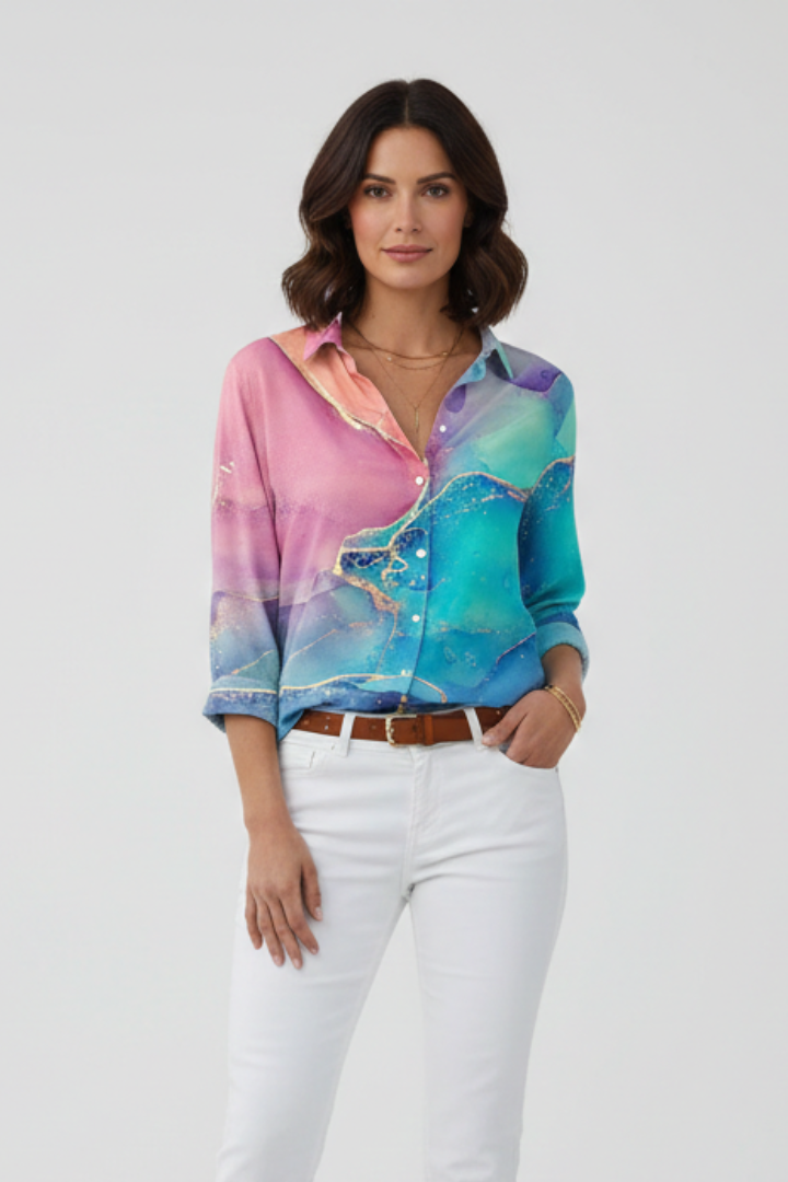 Pink and blue long sleeve blouse 