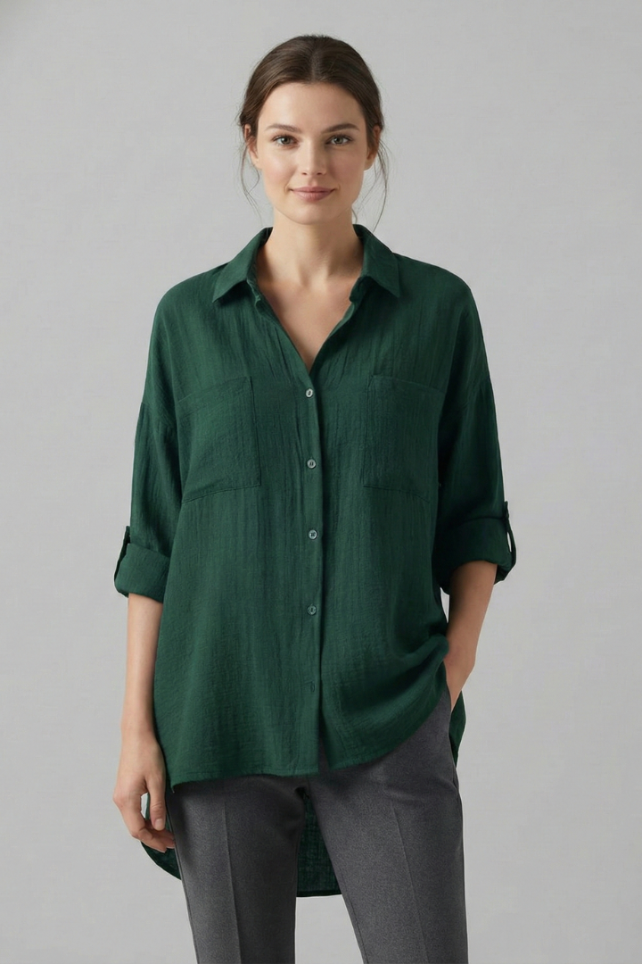 Everyday green casual blouse front display on plain background