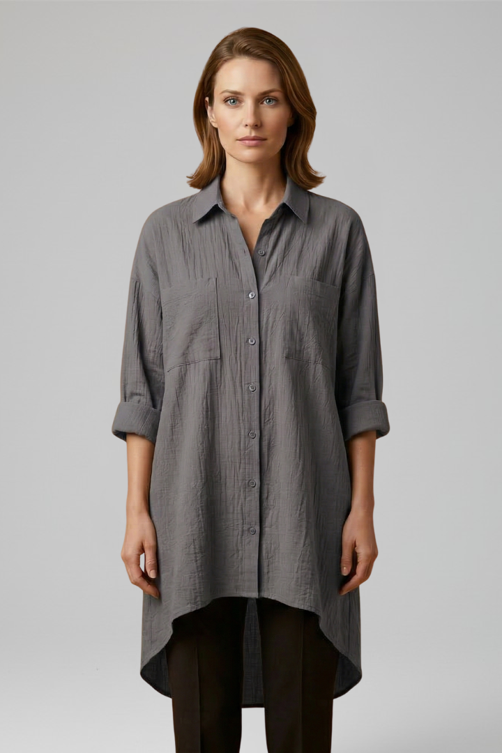 Casual elegant grey top shown in centered product photo