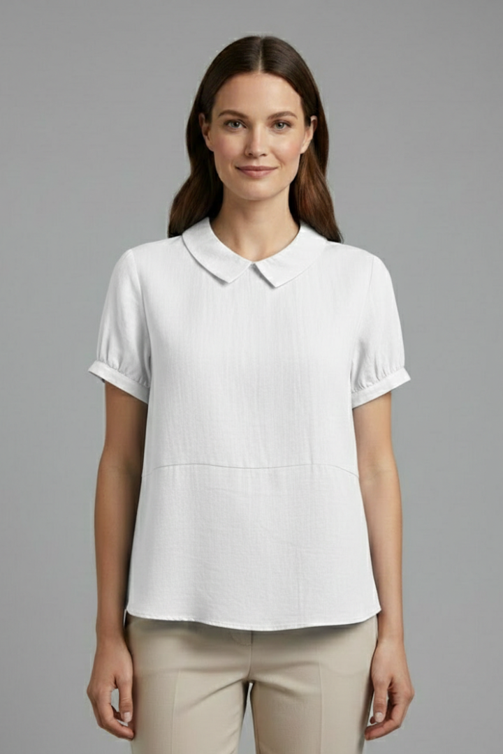 Close up collar detail on women white blouse