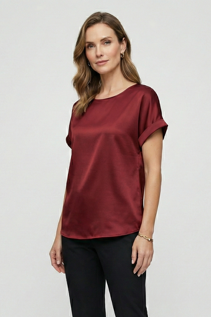 Red satin top front view on white background