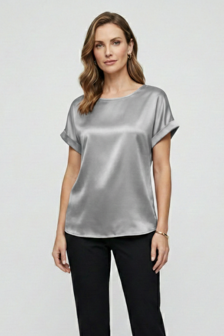 Shiny silver casual top for women front image
