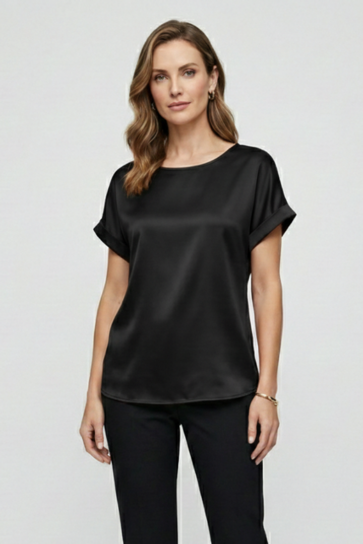 Modern satin fashion top on female model front