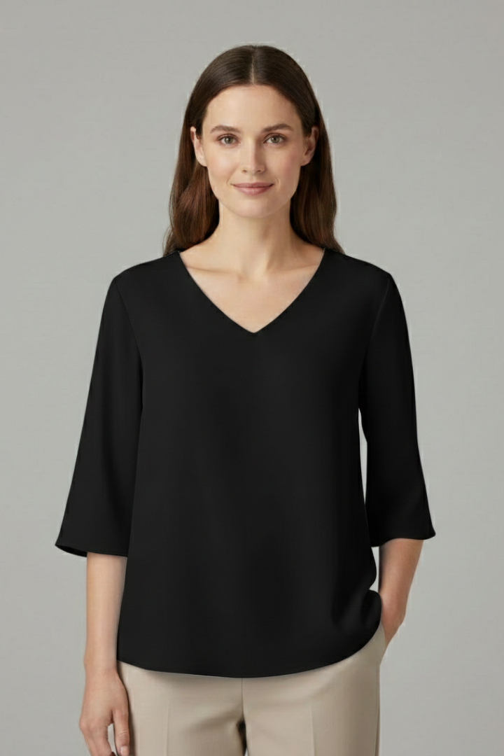 Leonora | Trendy V-Neck Blouse with Three-Quarter Sleeves