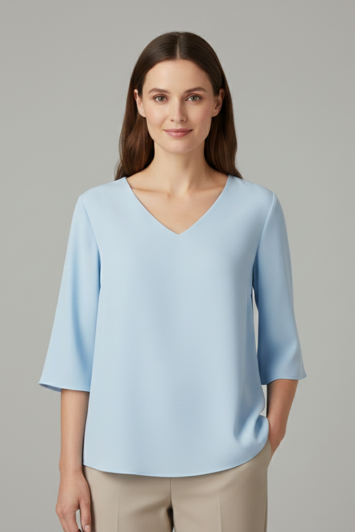 Leonora | Trendy V-Neck Blouse with Three-Quarter Sleeves