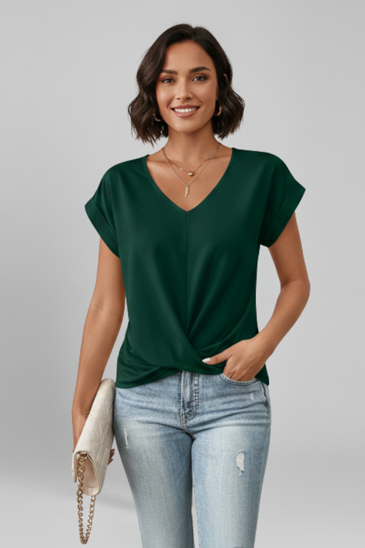 Loose drape blouse front angle clean studio image