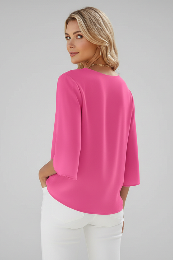 Elegant pink top with relaxed fit back pose