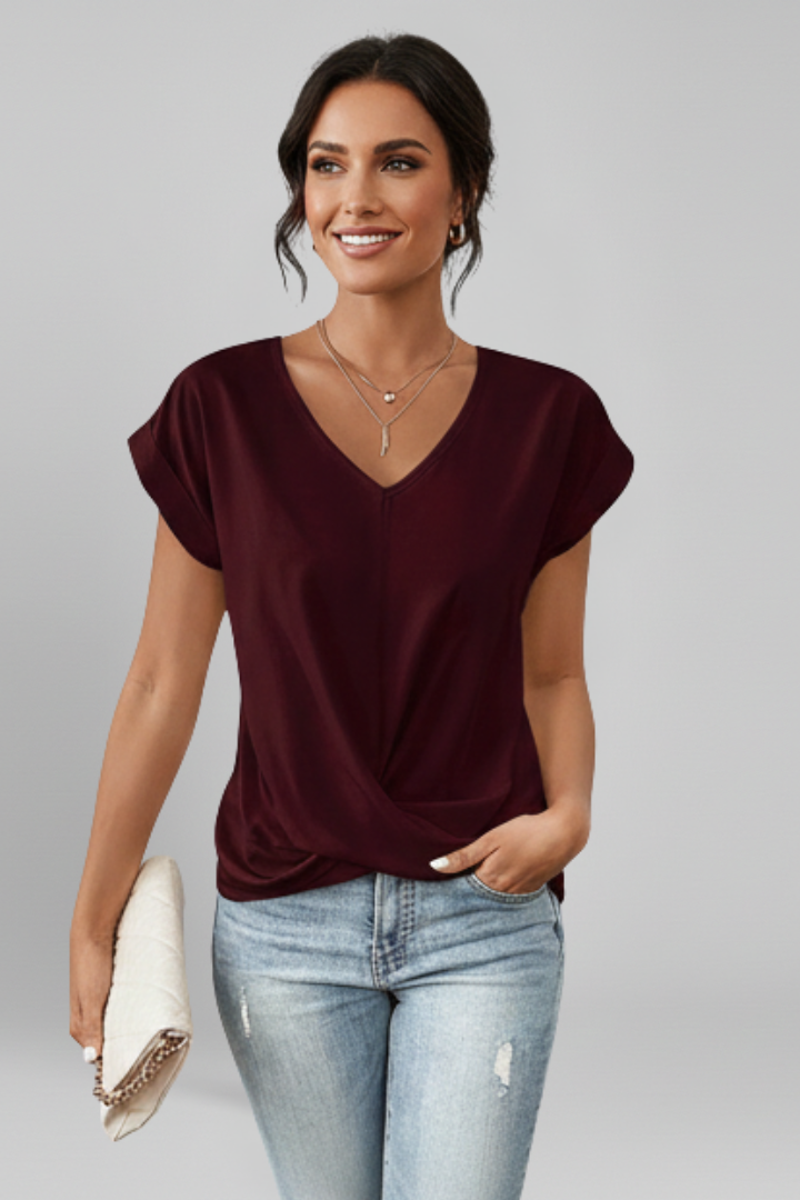 Clean front shape of pull-on blouse white background