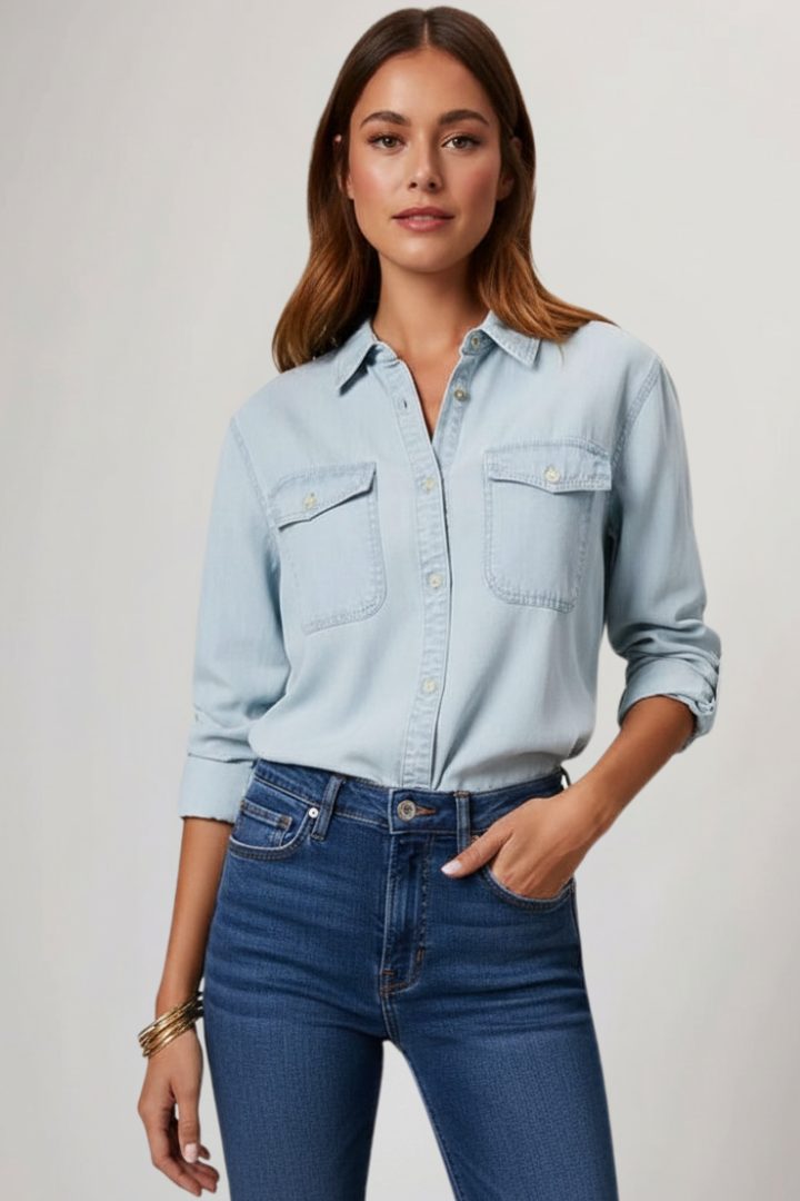 Light blue collared garment centered on white background
