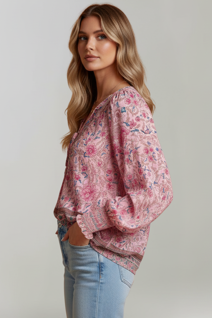 Relaxed fit printed blouse on white background