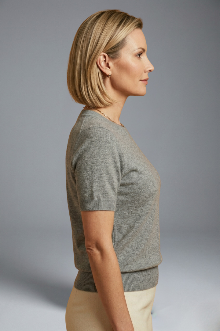 Side angle short sleeve knit blouse women's wearing