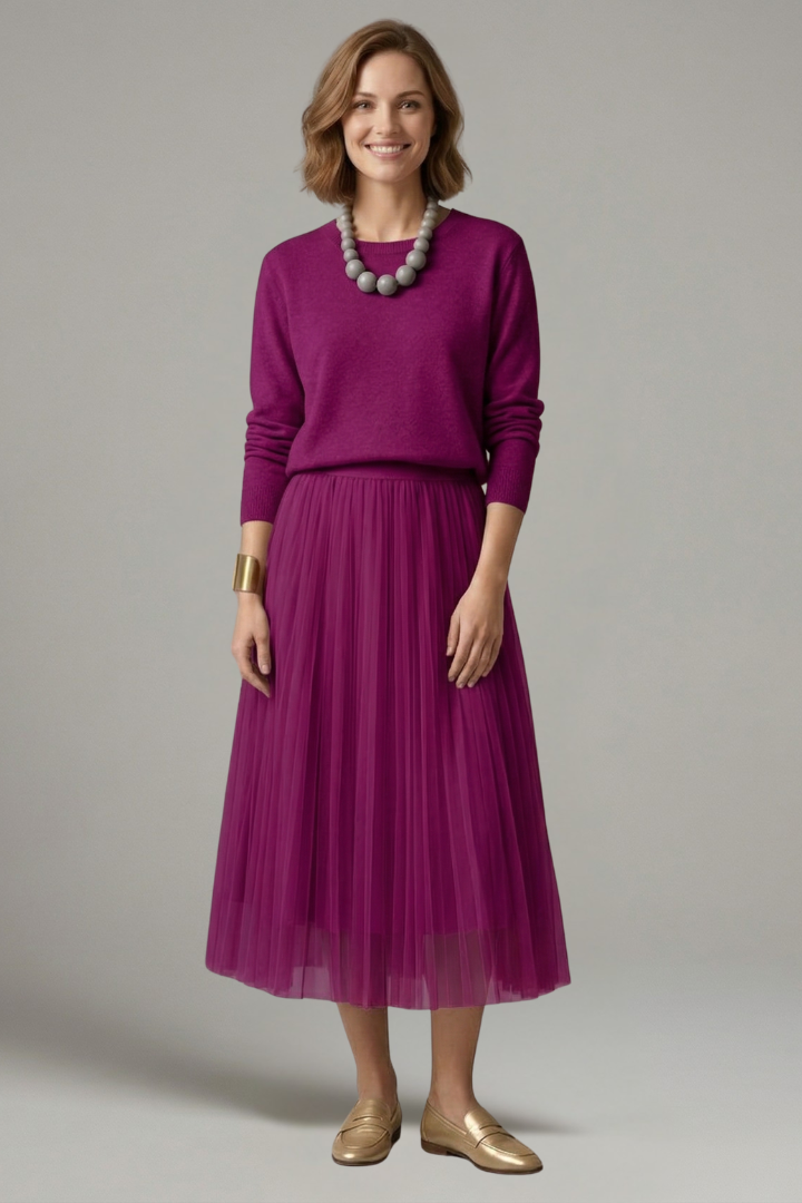 Front view pleated midi dress clean product gray background