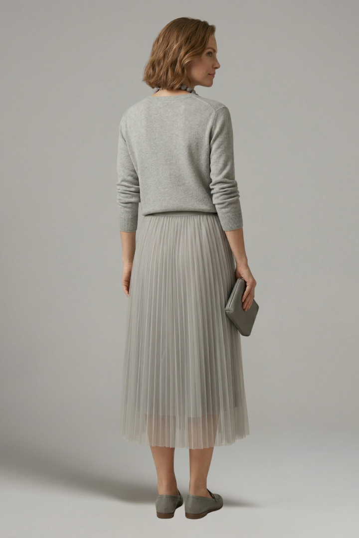 Back view pleated midi dress on gray background