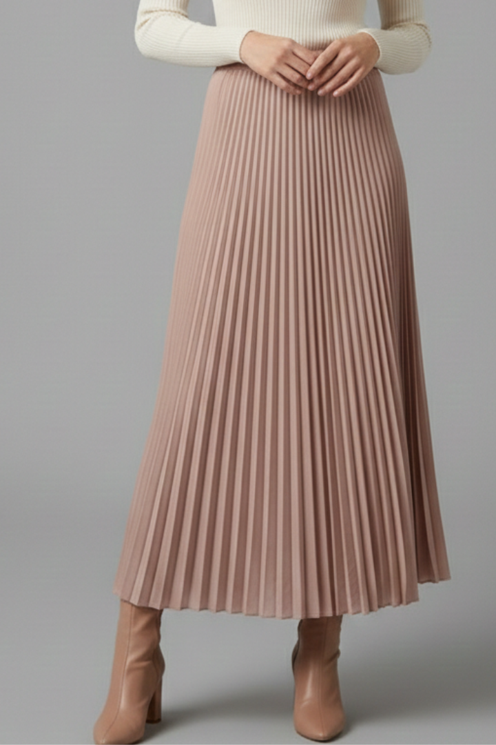 Front view pleated maxi skirt on gray background