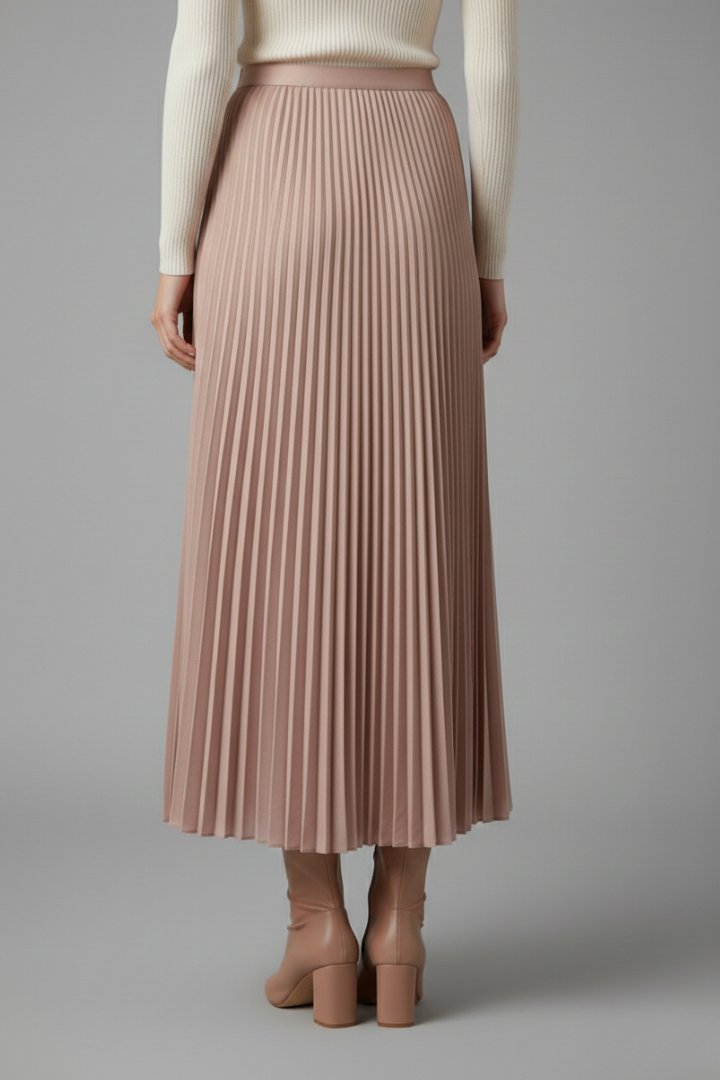 Back view flowing long skirt on gray background