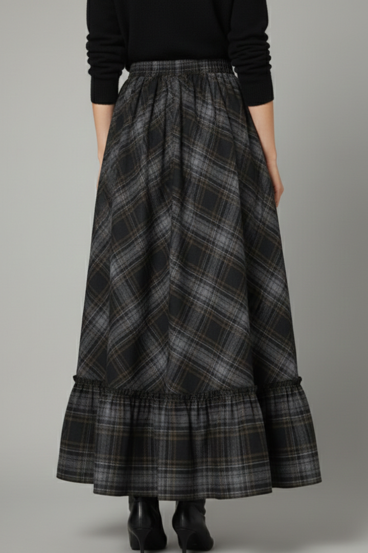 Three quarter view of A-line skirt model 