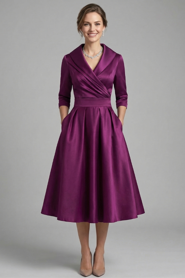 Model wearing woven midi dress gray background shot
