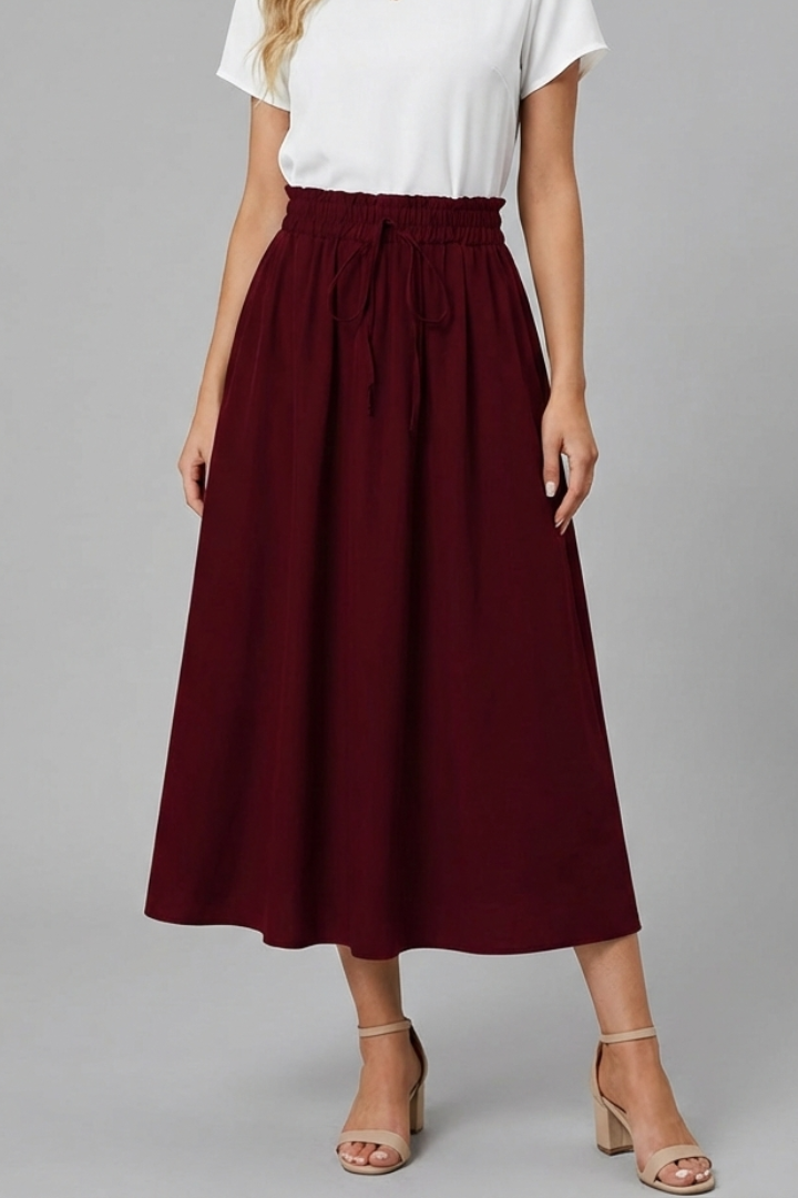Flowy A-line skirt front display red background photo