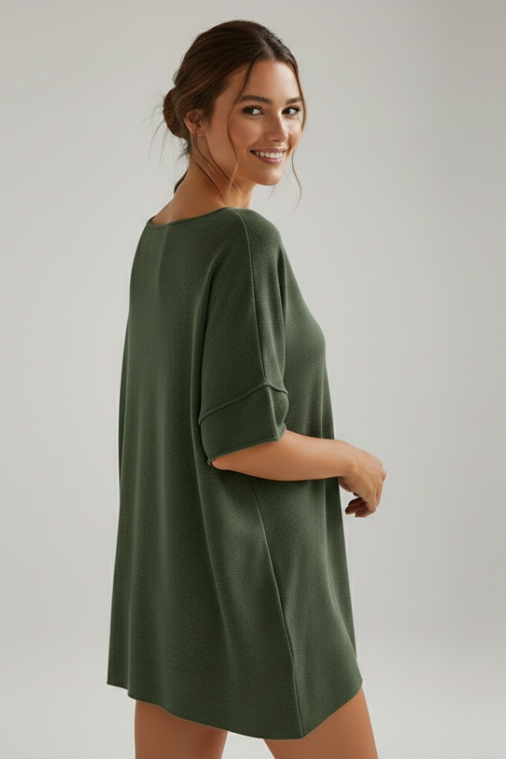 Soft round neck casual top product shot white background