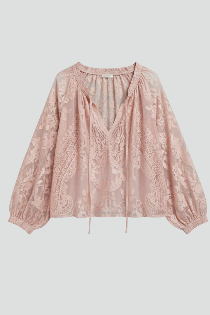 Front shot romantic blush blouse style