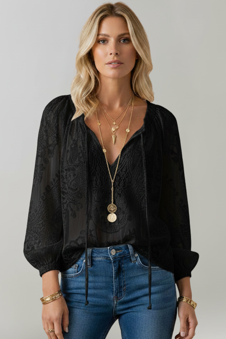 Black long sleeve top with lace insets detail