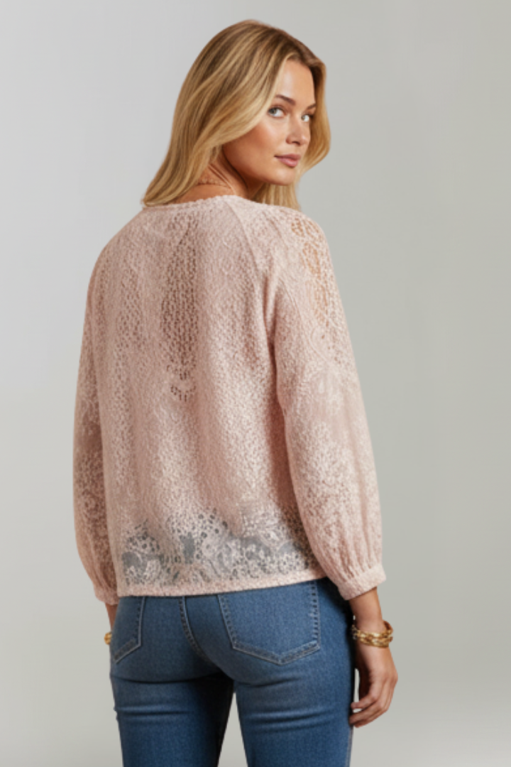 Back view casual chic pink blouse for women's fashion style