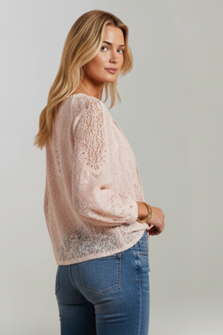 Crochet lace inset blouse side studio image shot