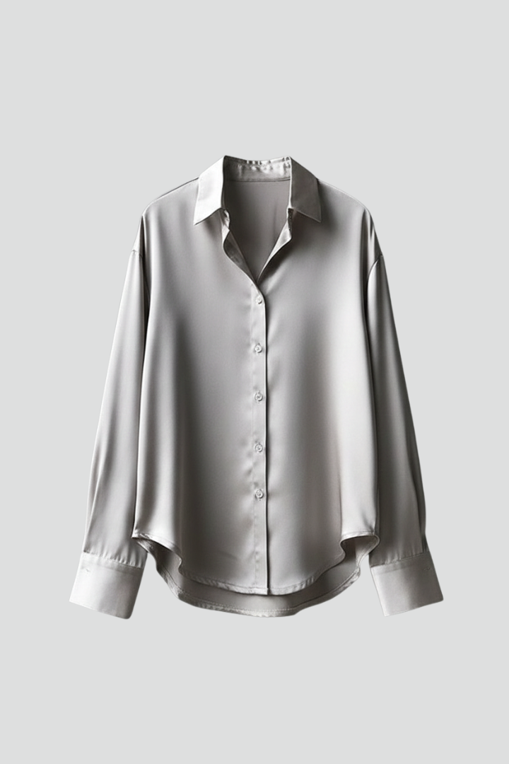 Chic silver blouse studio portrait front view