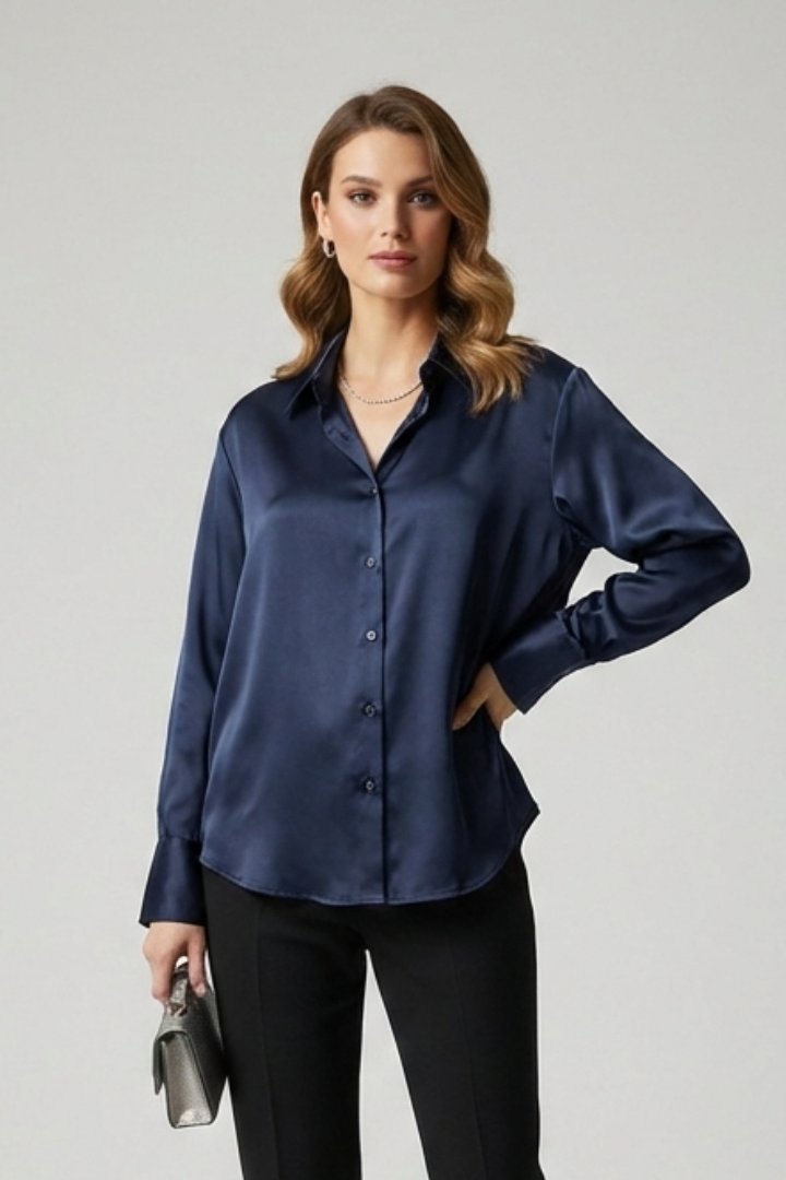 Refined long sleeve blouse front studio image