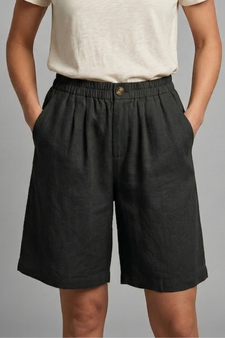 Straight hem shorts shown on female model