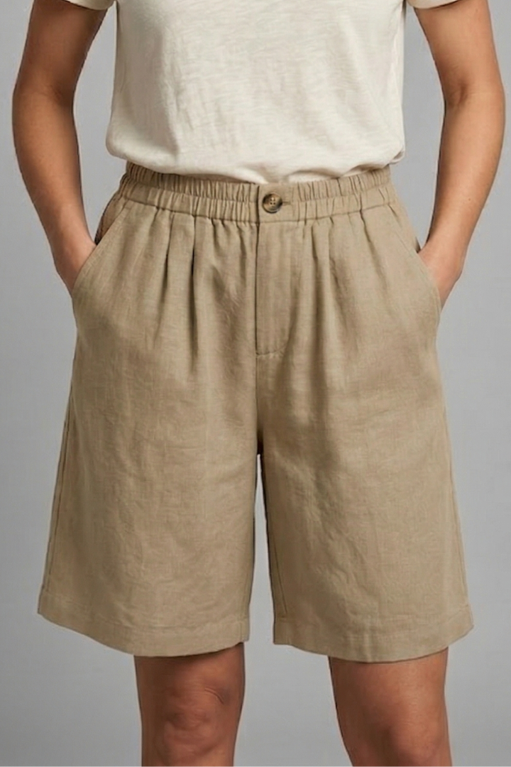 Female model posing in relaxed casual shorts