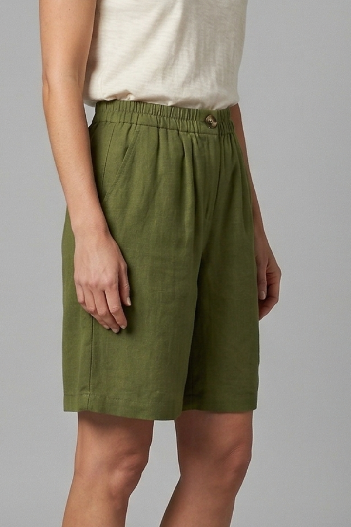 Side angle of women’s shorts on female model