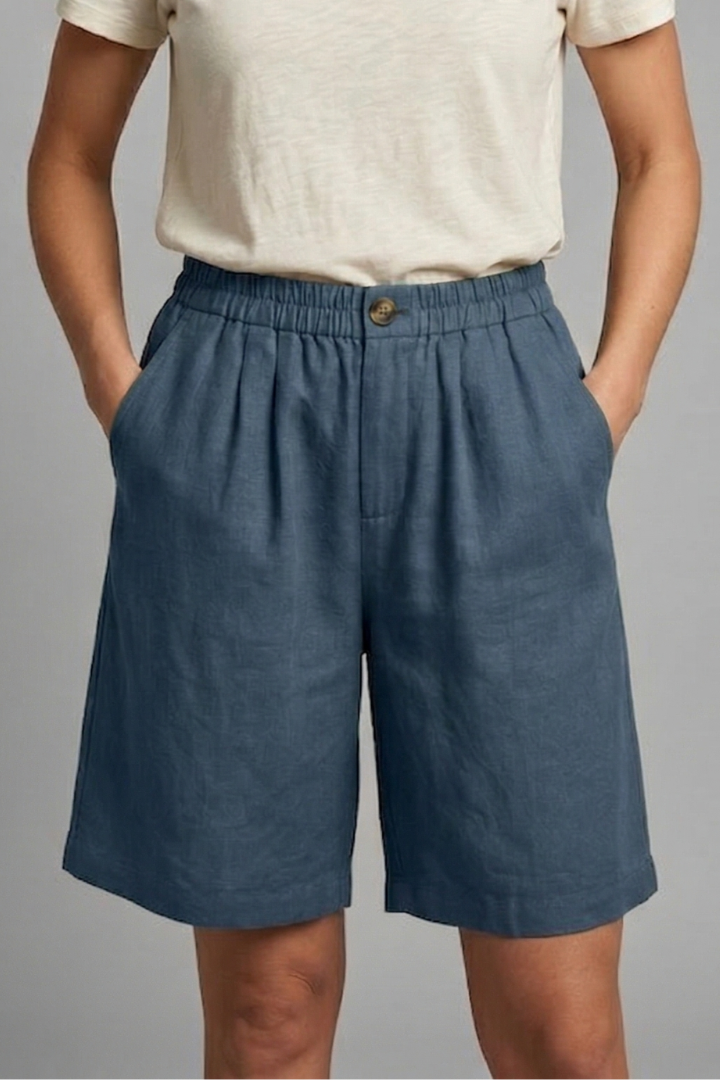 Loose leg shorts styled on female model