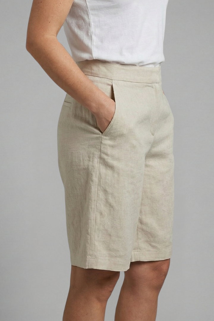 Side angle women’s shorts gray background