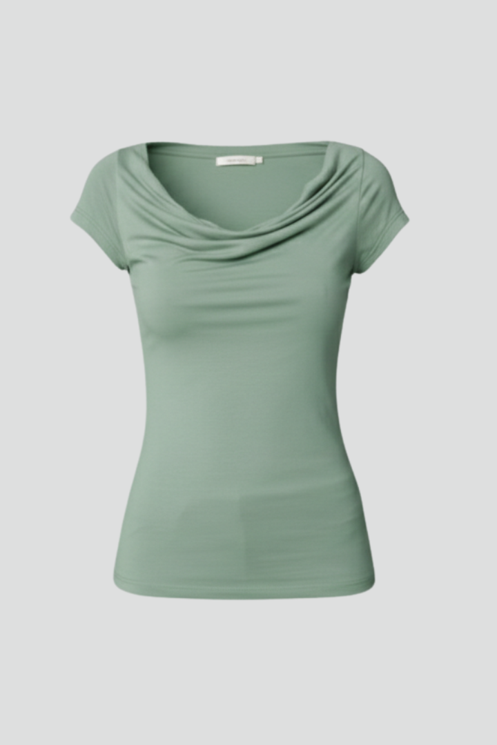 Plain relaxed top with draped neck front