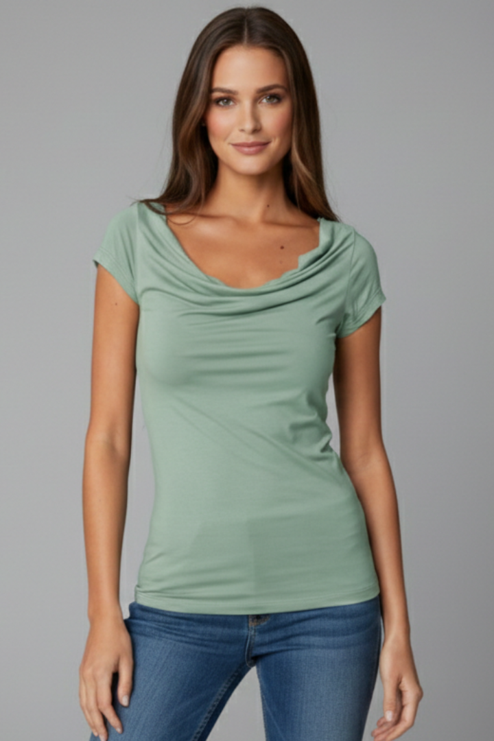 Casual women's top with soft folds front angle